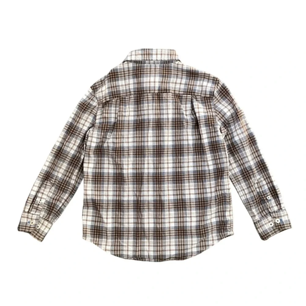 Lot of 2 Boys Shirts OshKosh Flannel Blue Cherokee‎ Plaid Cotton Long Sleeve 6 7